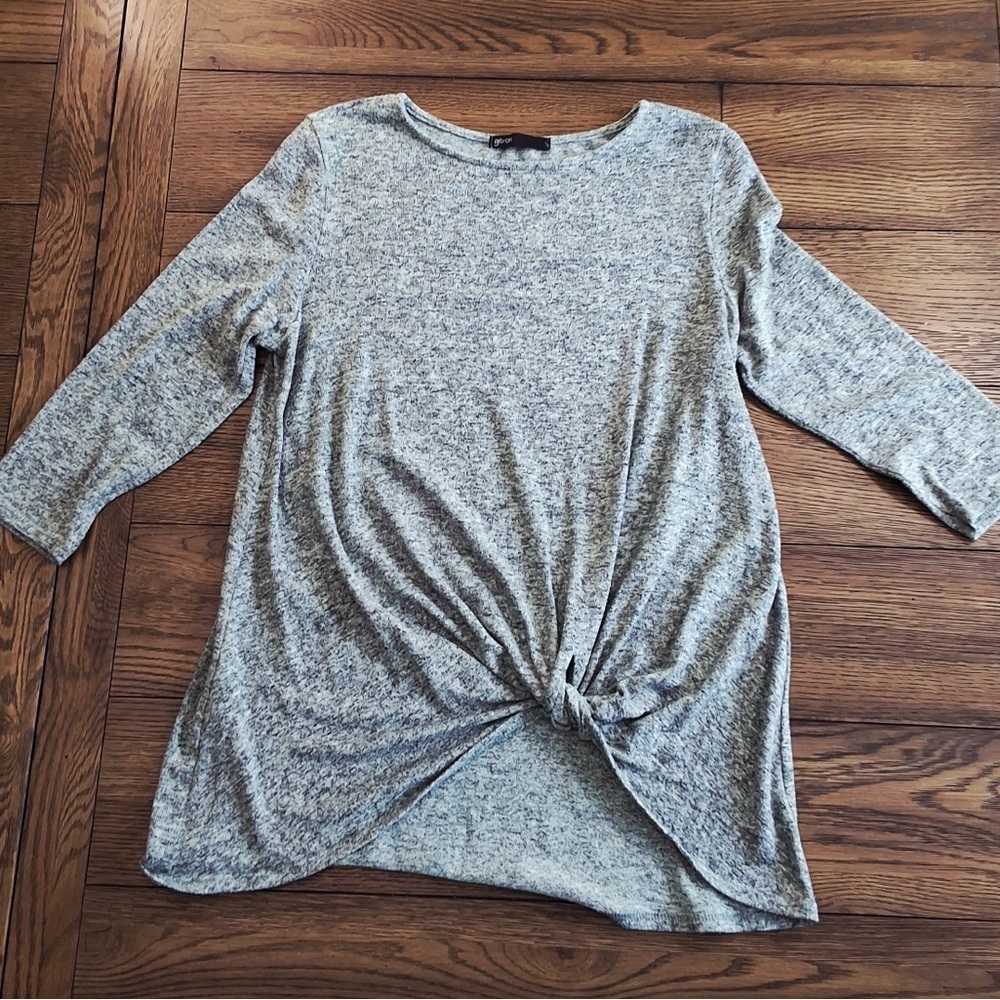 Gibson Light Gray Long Sleeve Twist Top